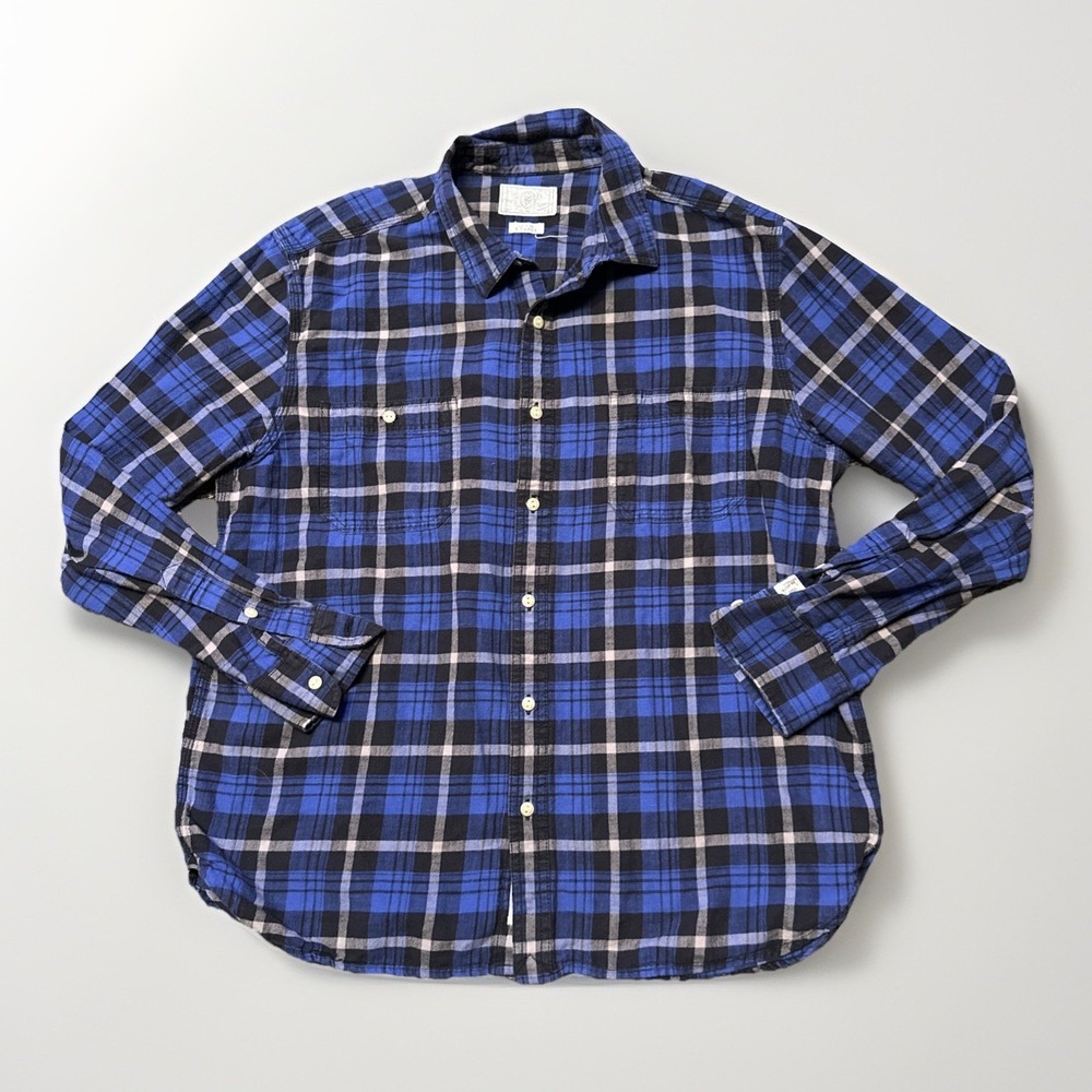 Men's Lucky Brand Long Sleeve Blue Plaid Flannel Button Up Shirt XL